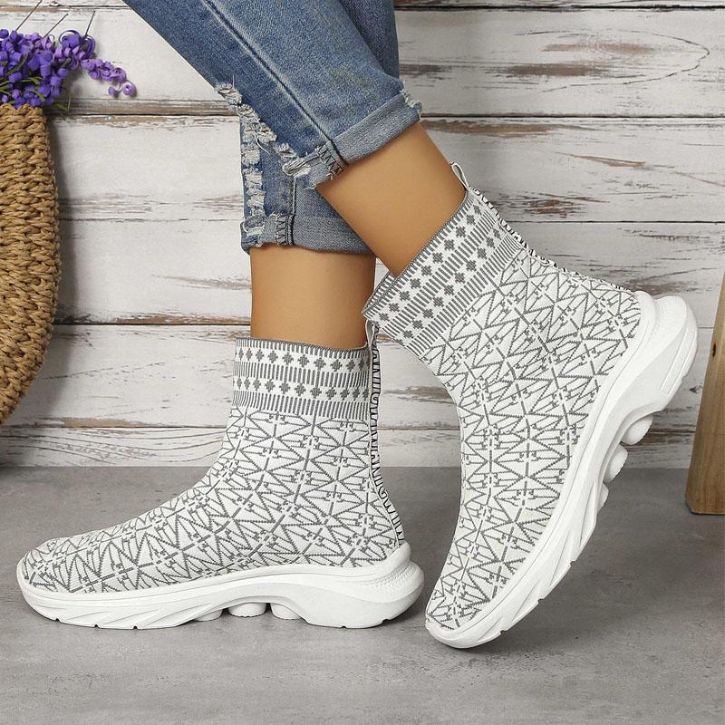 Herbststiefel Damenmode Strickstoff Stiefeletten Slipper Socken Schuhe Lässige Plateauschuhe Dicksohlige Rutschfeste Sneakers