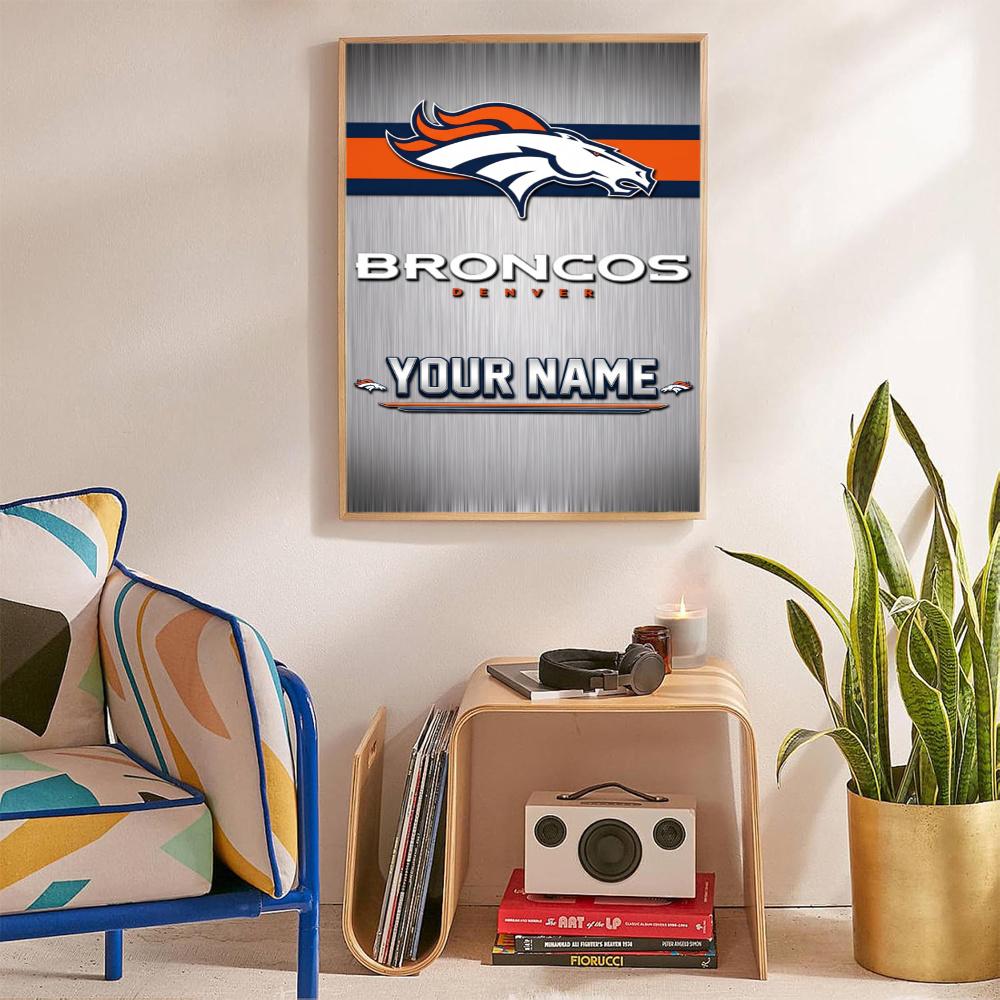 Denver Broncos Logo Personalized Text Diamond Painting Round Diamond Mosaic Rhinestones Diamond Embroidery Craft Kit Wall Decor Without Frame