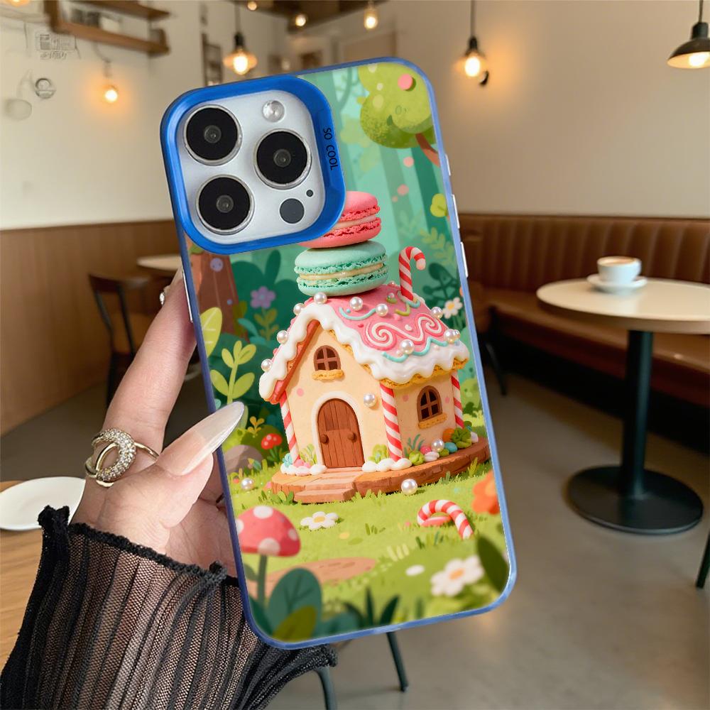 Gingerbread House Macarons Hard Phone Case for Iphone 16 15 14 13 12 11 Pro Max Mini Shockproof Anti-Scratch Protective Cover