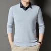Long-sleeved Sweater Men's Autumn and Winter New Splicing Fake Two-piece Striped Lapel Knitting Casual