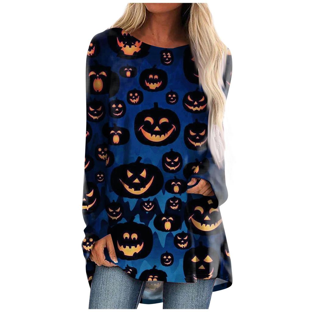 Women's Casual Fashion Halloween Print Long Sleeve Medium Length Top Blouse