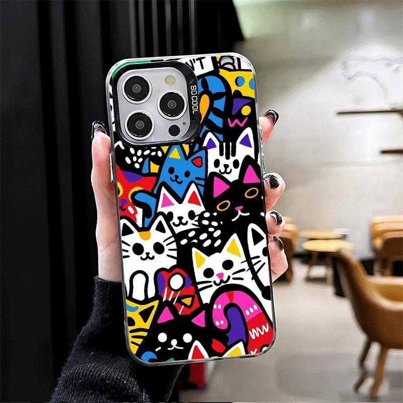 Cartoon Cute Cats Theme Soft Phone Case for iPhone 15 16 17 Pro Max 17Air 16E 14 Plus 13 12 Mini Shockproof Cover Back Shell
