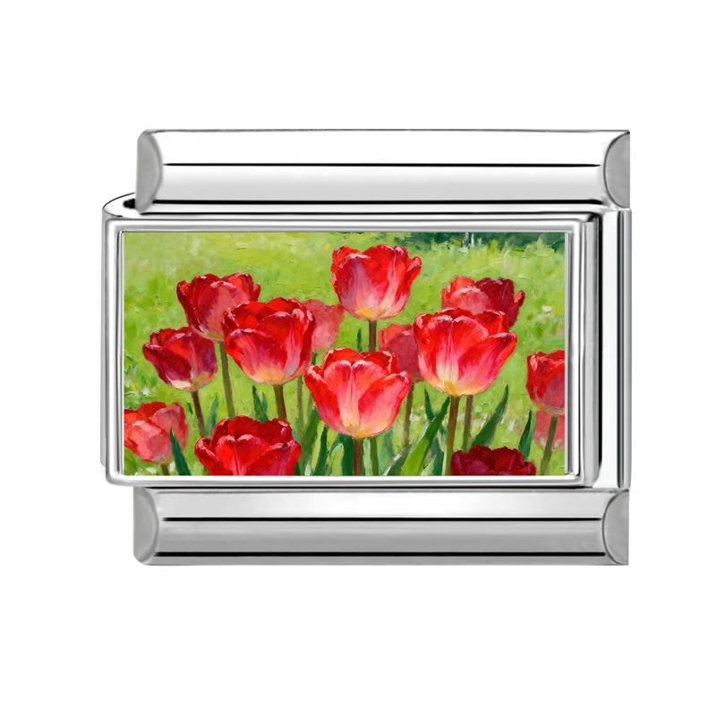 Unique Y2K Pink Girls' Eye Tulip Flowers Moon Cat Cherry Italian Charm Link Fit 9mm Stainless Steel Bracelet DIY Making Jewelry