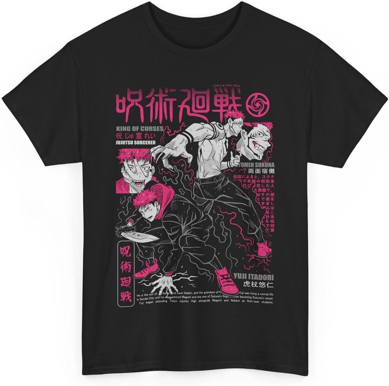 

Аниме Футболка Jujutsu Sukuna Унисекс Kaisen Ryomen Аниме Японский Хлопок JJK M-6 S чёрный