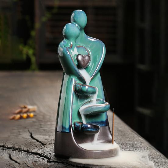 Waterfall Incense Burner Couple Hug Love Statue Model Ceramics Ornament Creative Air Freshener Handicraft Incense Cone Holder