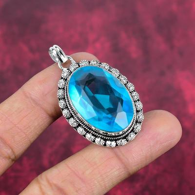 Mavi Topaz Kolye, 925 Ayar Katı Gümüş Değerli Taş Takı, El Yapımı Kolye, Şükran Günü İçin