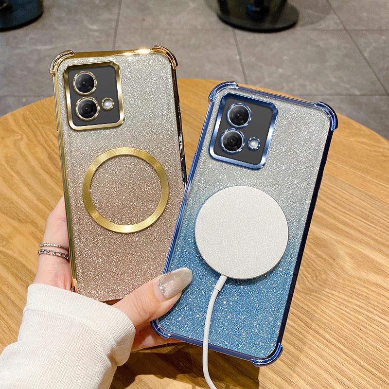 Luksus Plating Støtsikker Gjennomsiktig Magnetisk Ring Telefondeksel For Motorola Moto G84 G54 G82 5G G52 G71S G10 G20 G30 Glitte Mykt Deksel