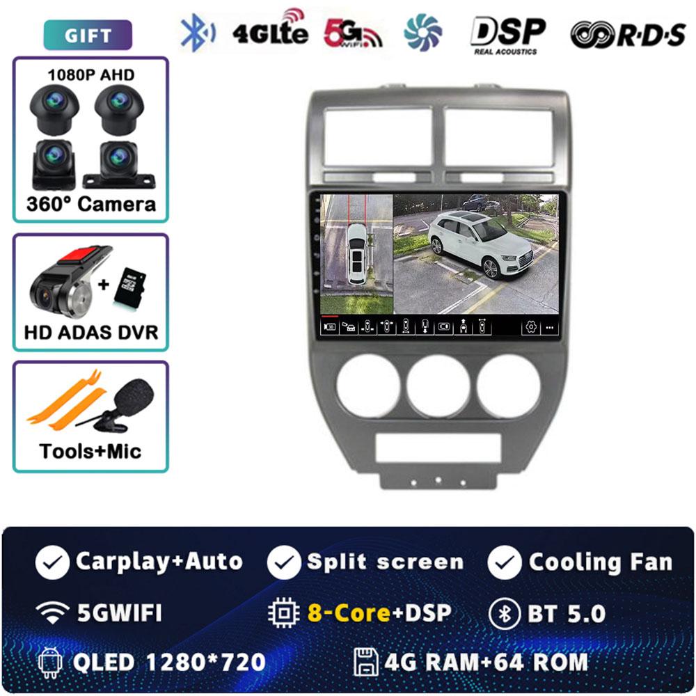 Android 14 CarPlay Car Radio for Dodge Caliber Jeep Compass 1 MK Patriot 2006 - 2010 Multimedia Navigation GPS Stereo Auto Video