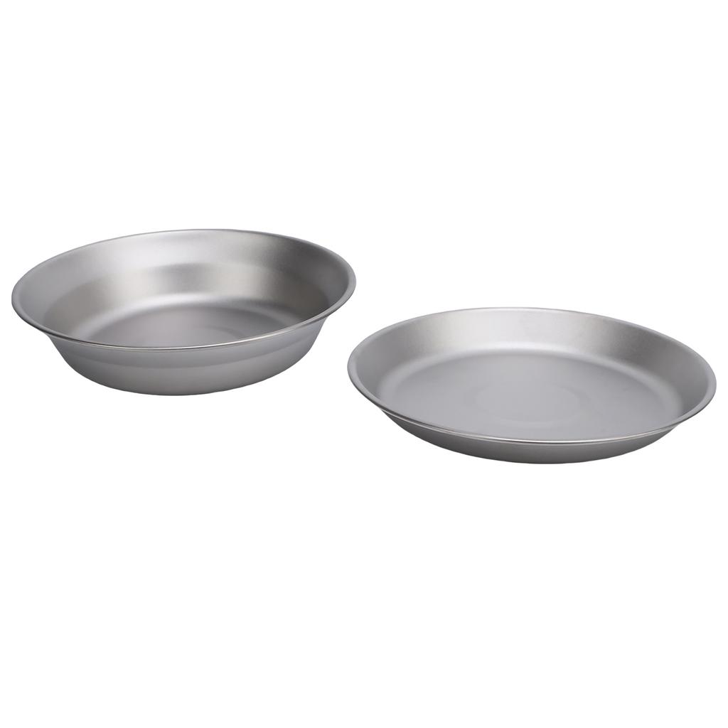 2pcs Ti Camping Plate 500ml and 300ml Ti Dish Cookware Outdoor Backpacking Plate for Outdoor Camping Hiking