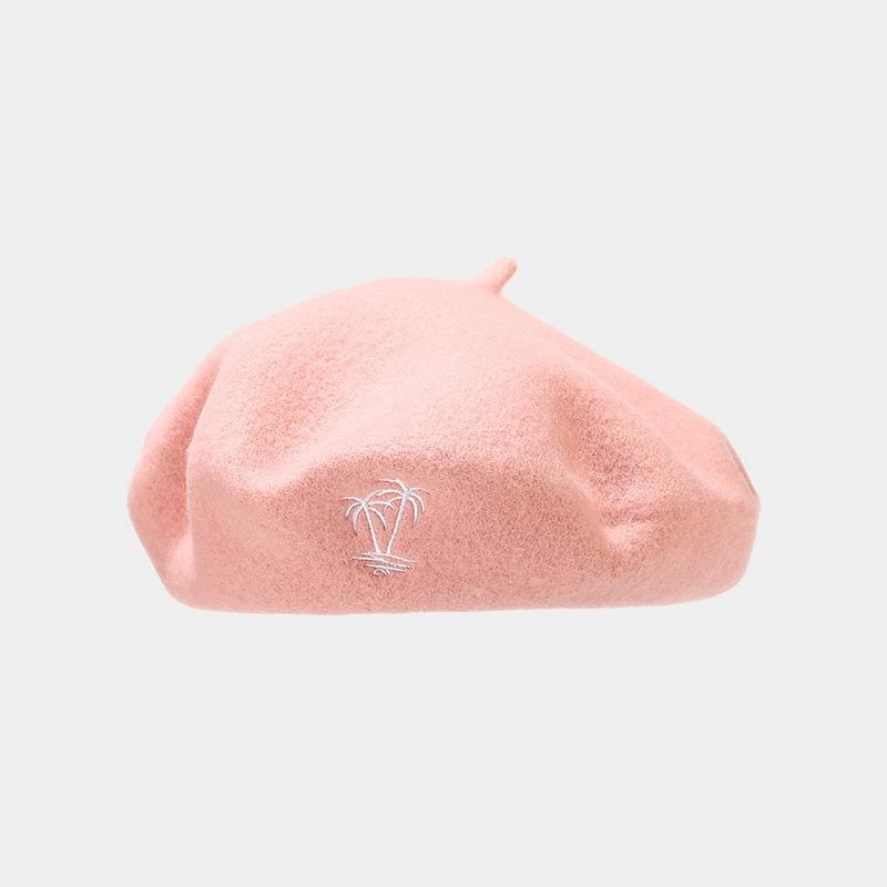 Cappello in lana da donna berretto retrò britannico con ricamo di cocco berretto alla moda viso piccolo moda semplice cappello da pittore all'ingrosso