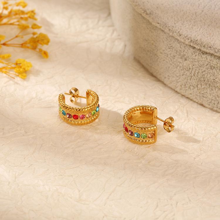 Retro Stainless Steel Diamond Earrings Trend Simple Light Luxury Titanium Steel Women's Earrings Ear Jewelry