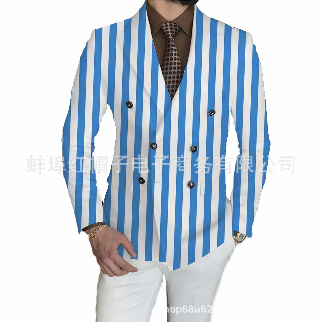 Herren Lässige Schlanke Passform Gestreifte Anzug Sakko Jacke