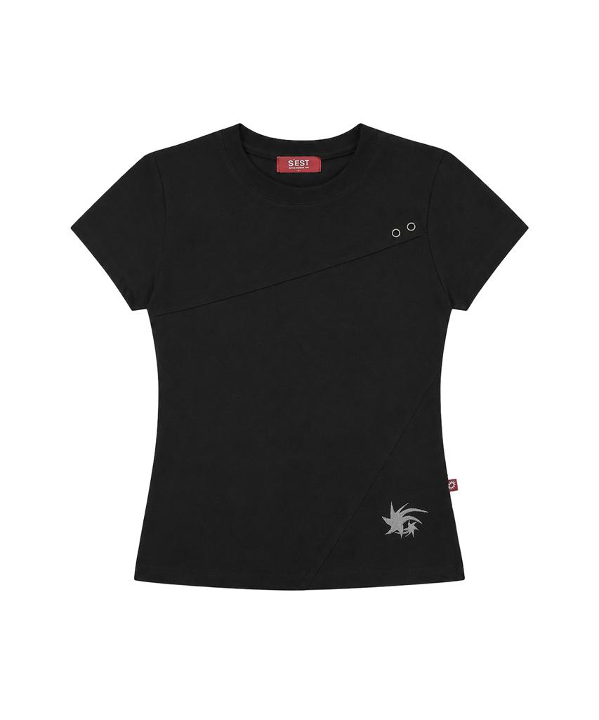 S'EST Crop Eyelet Cut-Out T-Shirts Black