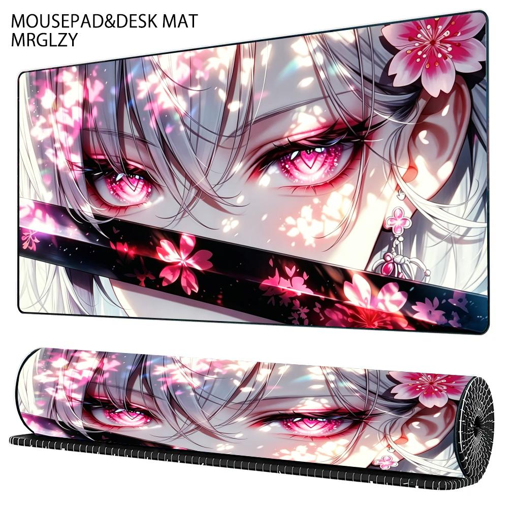 Cool Pink Sakura Anime Girl Mouse Pad XXL Large Anti-Slip Rubber Esport Gaming MousePad Seam Edge PC Office Gamer Long Desk Mat
