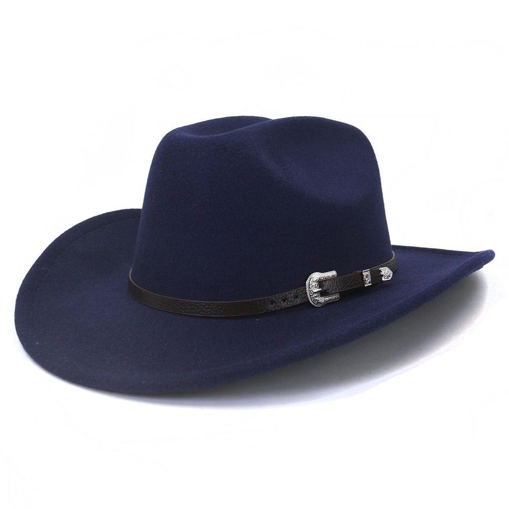 Classic Western Cowboy Hat Metal Buckle Strap Cowboy Hat Vintage Felt Cowboy Hat Daily Matching