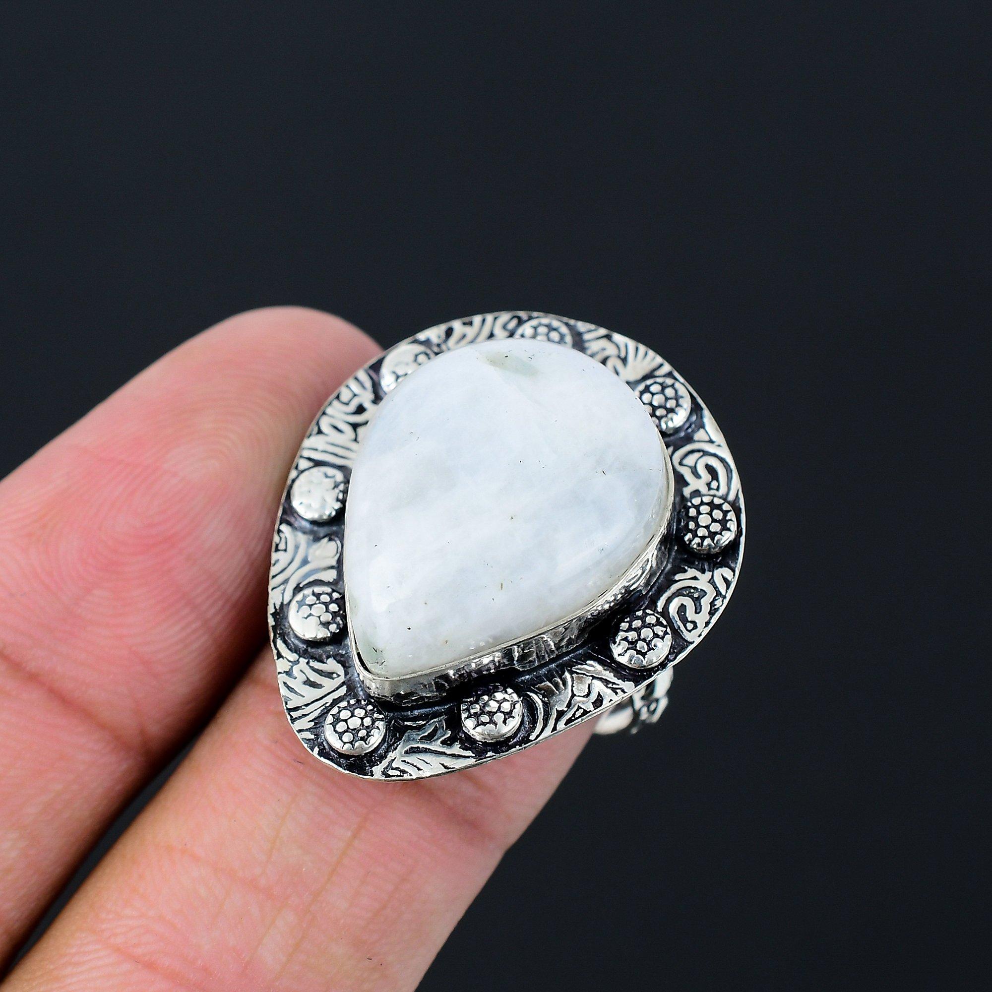 Sterling Silver Natural Rainbow Moonstone Promise Sister Handcrafted Ring Size 9 9