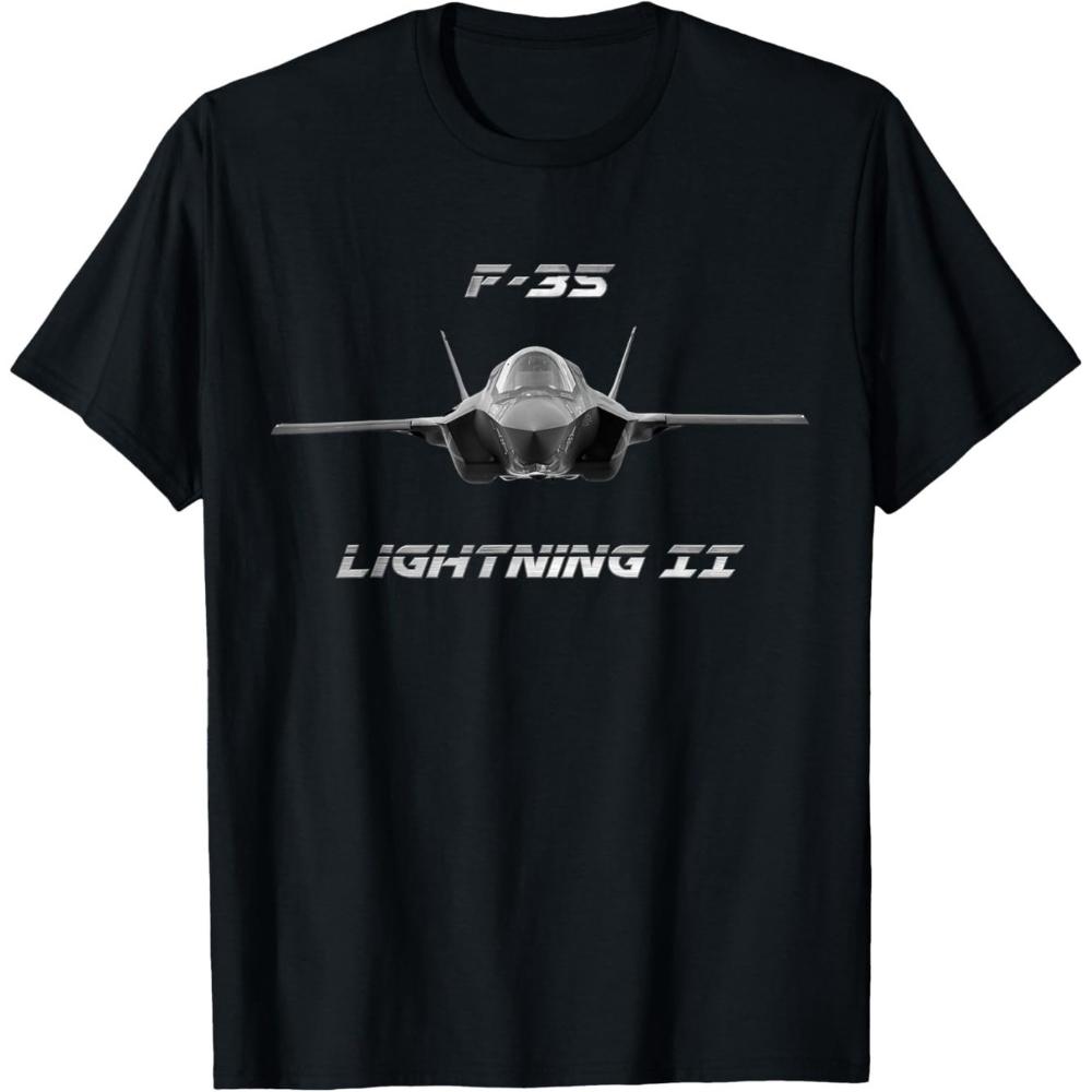 

F35 Lightning II Fighter Jet Graphic TShirt Black Crew Neck Tee White Lettering Soft Comfortable Premium Fabric Fit for Unisex L