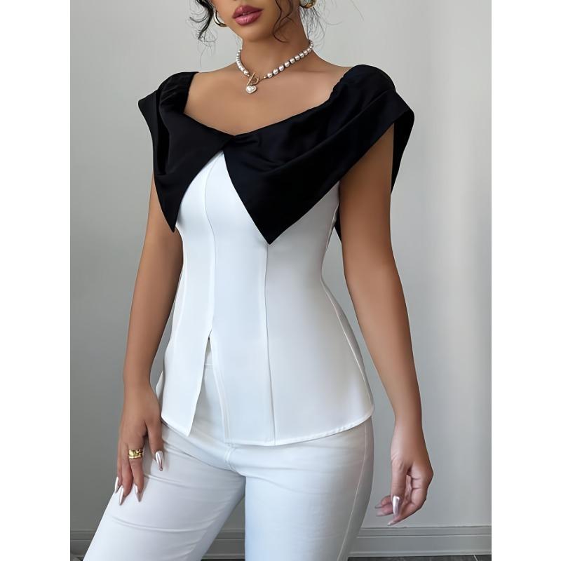 Camicetta Estiva da Donna Slim Fit con Spacco e Maniche Corte