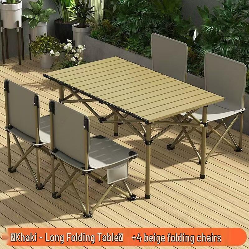 Draagbare Opvouwbare Camping Tafel & Stoelen Set met Roltafel en Visstoel