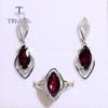 Natural Rhodolite Garnet Jewelry Set MQ 7*14mm Gemstone Ring Earring925 Sterling Silver Classic Design Fine Jewelry for Women