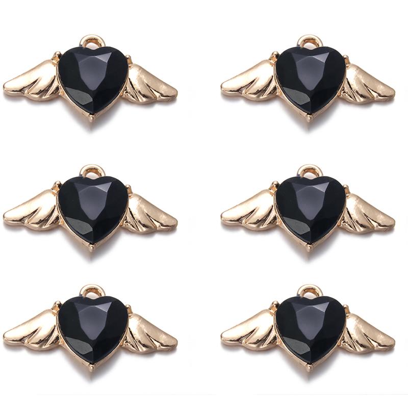 10Pcs Heart Wings Charms Alloy Colorful Rhinestone Romantic Pendant for Jewelry Accessories DIY Making Earrings Necklace Charm