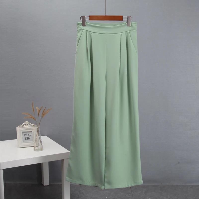 

Весенние брюки кэжуал с драпировкой и высокой посадкой в европейском и американском стиле, универсальные, свободные, расклешенные брюки для женщин S зелёный