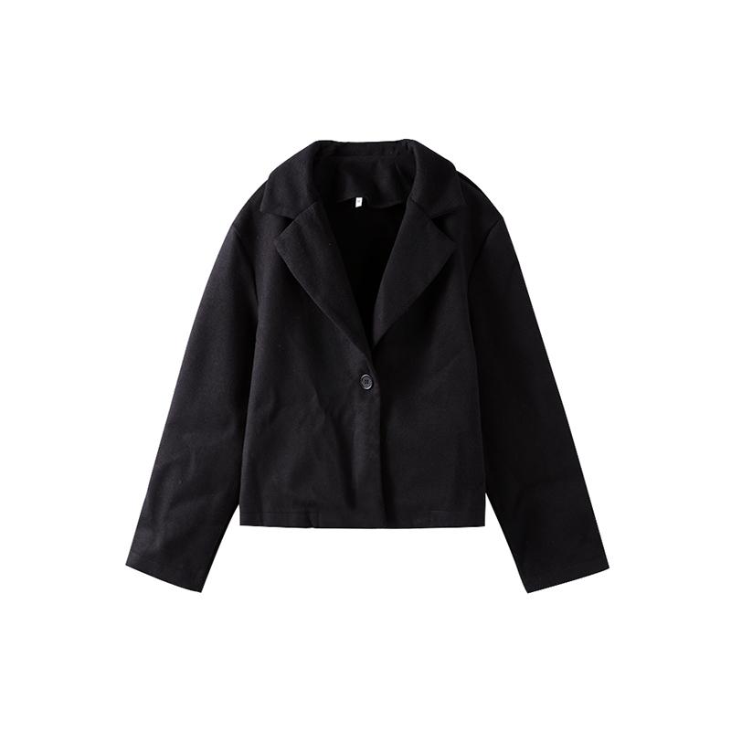 

Осінньо-зимовий костюм з коміром Однотонне вовняне пальто Жіноча коротка куртка на одному ґудзику Модний новий стиль S чорний
