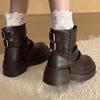 Chunky Platform Heels Women Ankle Boots Fashion Belt Buckle Slip On Shoes Height Increase Short Booties Shoes  Mujer