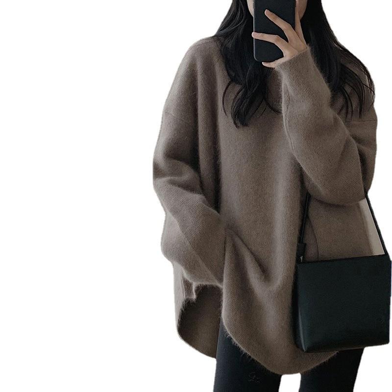 Women's Sweater Autumn and Winter New Women's Mid-length Loose Lazy Style High-end French Pullover Base Sweater
