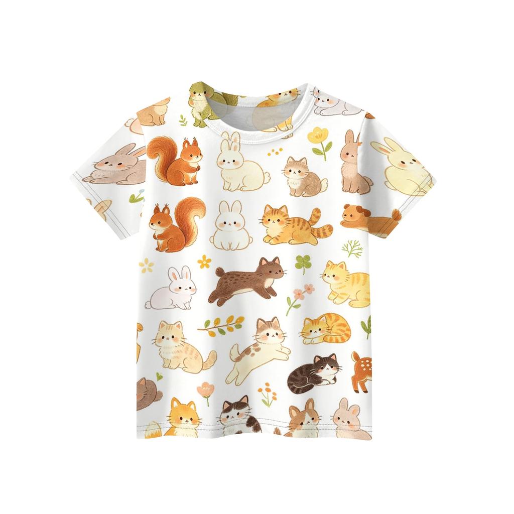 Kids Animal Print Crew Neck Short Sleeve T Shirt Casual Loose Fit Top for Boys Girls Soft Comfortable Fabric