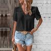 Women's Shirt Summer Casual Vacation Lace V-neck White Short Sleeve Loose Shirts for Women Elegant Tops Slim Fit Solid Color Women's Blouse New