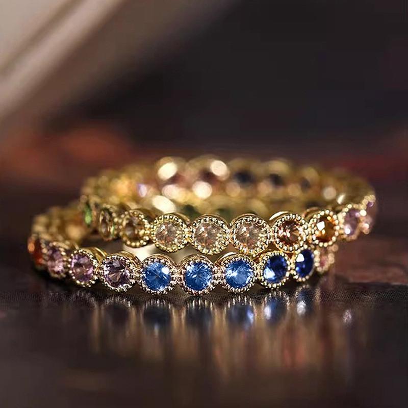 CopperColorful Rainbow Cubic Zircon Promise Rings for Women Gold Color Luxury Trendy Wedding Accessories