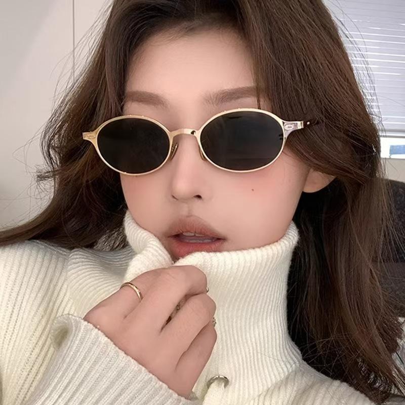 New UV400 Oval Sun Glasses for Women Men Summer Travel Rimless Round Fashion Shades Eyewear