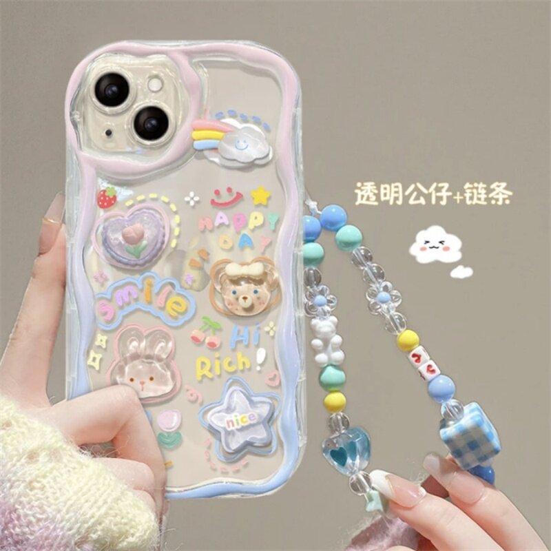 Korean Flower Chain Lanyard Phone Case For Motorola Edge 50 Fusion Pro Ultra G84 G52 G60 G54G14 G53 G22 G35 G05 G34 G75 G15 G30