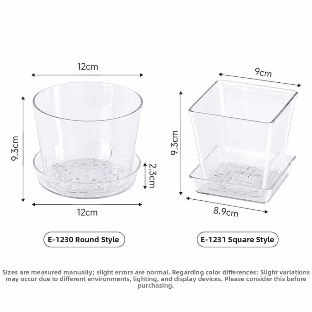 Fashion Round/Square Clear Nursery Pots Transparent with Drainage Holes Planting Pot Flowerpot