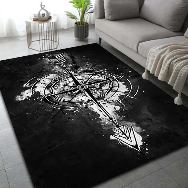 Tech Compass Living Room Bedroom Carpet Large Size Blue Neon Effect Design with World Map Element Anti-slip Rug for Home Decor
