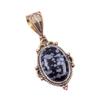 Natural Snowflake Obsidian Gemstone 925 Solid Silver Two Tone Pendant 1.50" K0t51