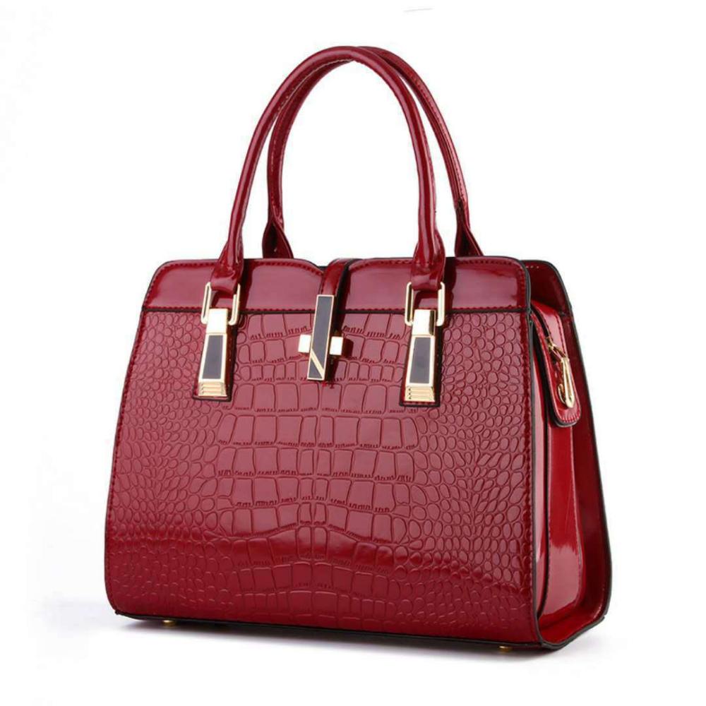 Women's One Shoulder Bag Bright Leather Crocodile Texture PU Leather Portable Women's Bag One Shoulder Diagonal Large Capacity Women's Bag
