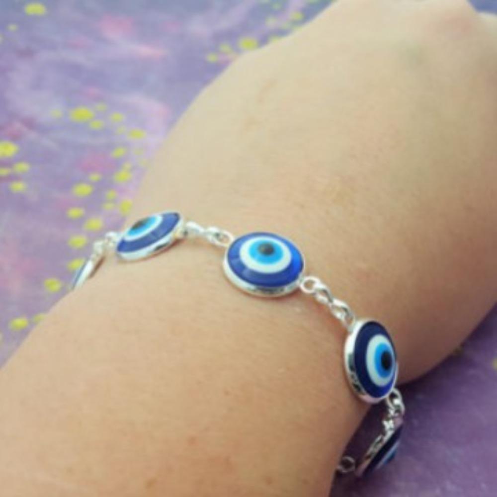 Personality Gothic Punk Blue Evil Eye Silver Color Chain Bracelet for Woman Men Mysterious Jewelry Accessories Not Allergic Gift