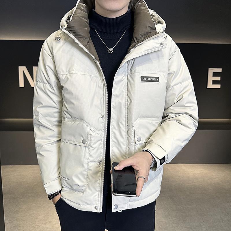 Men s 2025 Winter Trendy Print Hooded Down Jacket - Casual White Duck Down Coat M грязно-белый