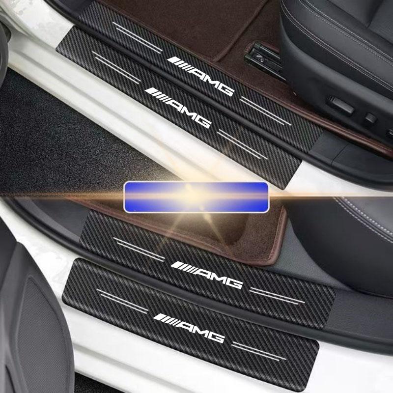Car Door Sill Scuff Plate Decor Carbon Fiber Stickers For Mercedes Benz AMG A B C M ML GLA GLC GLS E Class W176 W205 W166 W246