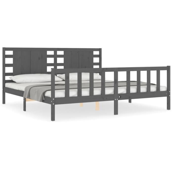 VidaXL Cadre de lit avec tête de lit gris 200x200 cm bois massif 3192838