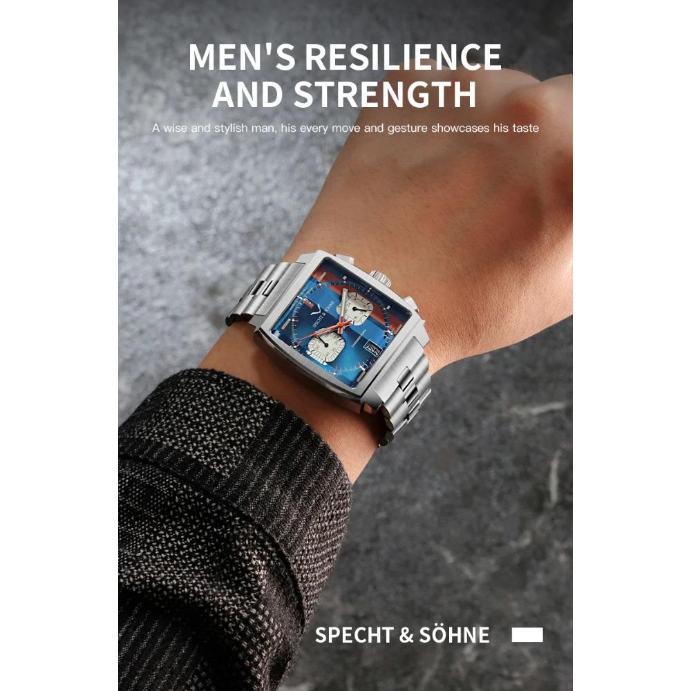 Specht & Söhne 2025 New Trendy Men's Watches Quartz Sport Watch Blue Color Stainless Steel VK63 Chronograph Reloj Hombre 39MM
