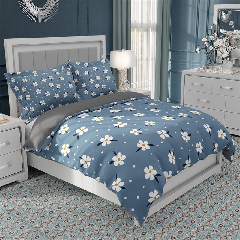 Floral Duvet Cover Microfiber 2/3Pcs Queen Daisy Bedding Set Leaves Plant Print Soft Breathable Quilt Cover With Zipper Closure