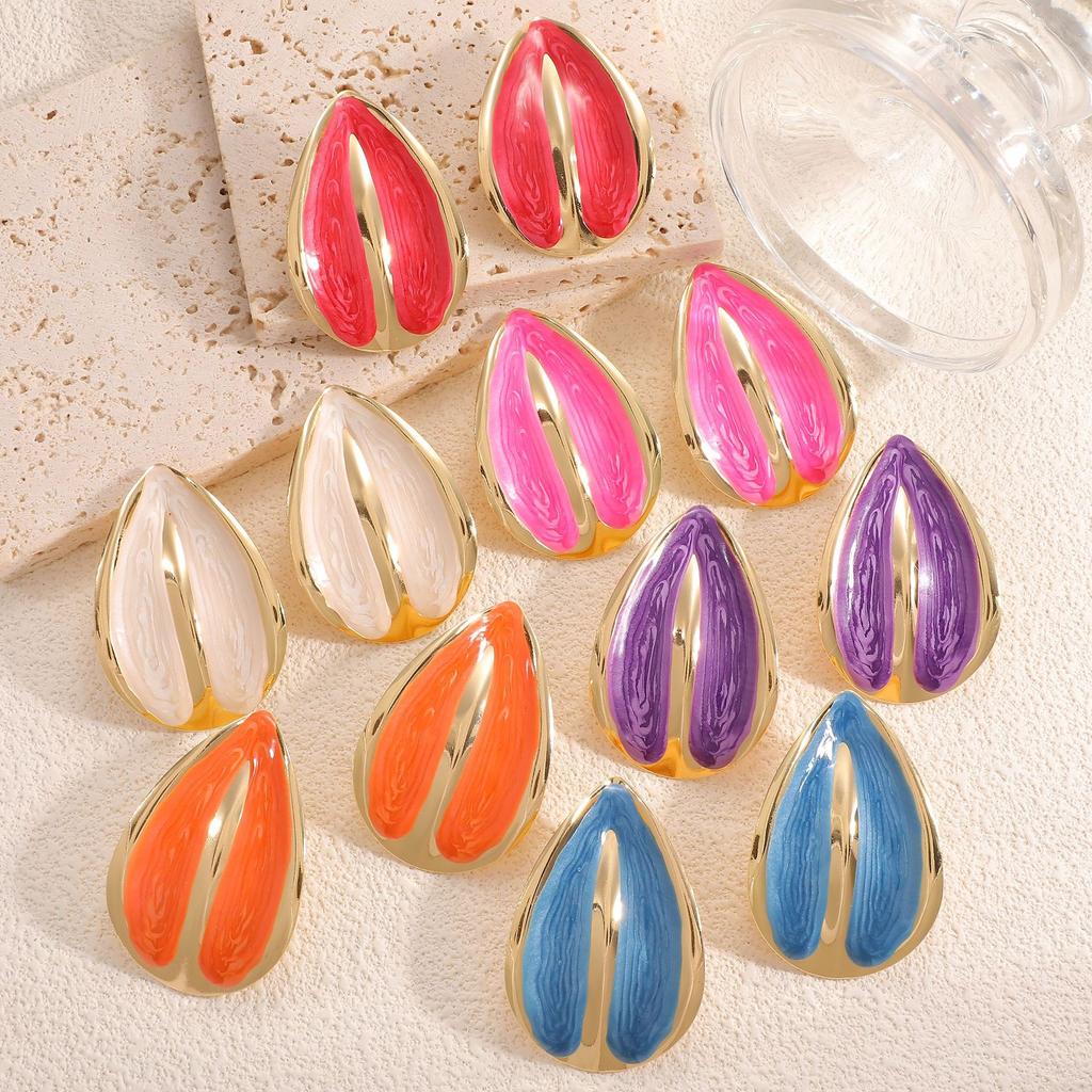 European and American Geometric Water Drop Earrings, Fashionable and Simple Cream Wind Dopamine Contrasting Color Earrings, Versatile Women's Ear