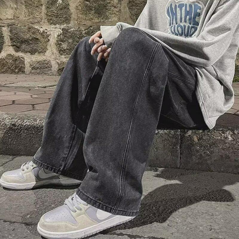 Men's Straight Leg Loose Fit Elastic Waist Jeans - Spring/Summer Trend, Casual Wide-Leg Pants