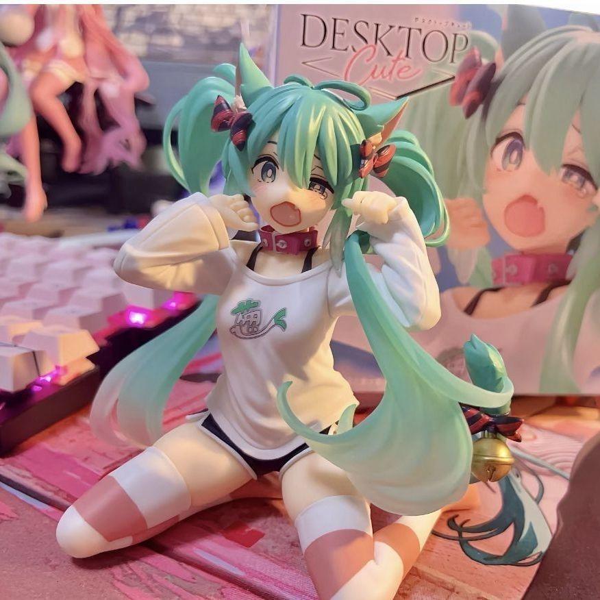 Hatsune Miku Desktop Cute Action Figure 12Cm Neko Ears T-Shirt Ver. Anime Figurine Kawaii Girl Model Toy - Adorable  Decor Wi Di