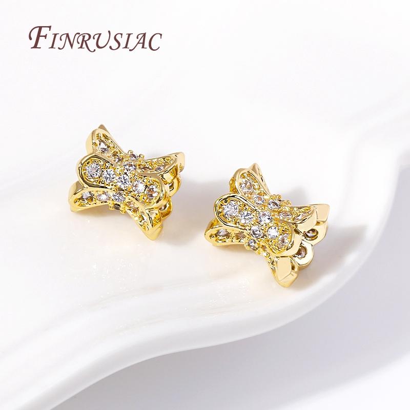 18K Gold Plated Inlaid Zircon Metal Spacer Beads, Double Side Bead Caps Bead For DIY Beading Jewelry Accessories Findings