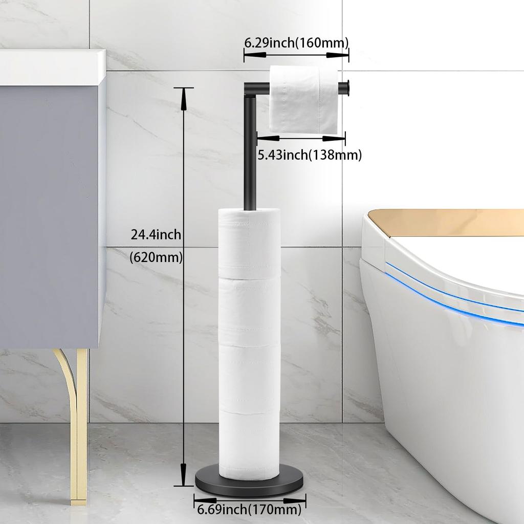 Freestanding Toilet Paper Holder With Storage Heavy Base Stainless Steel Stand Black/Nickel/Gold/Chrome Modern