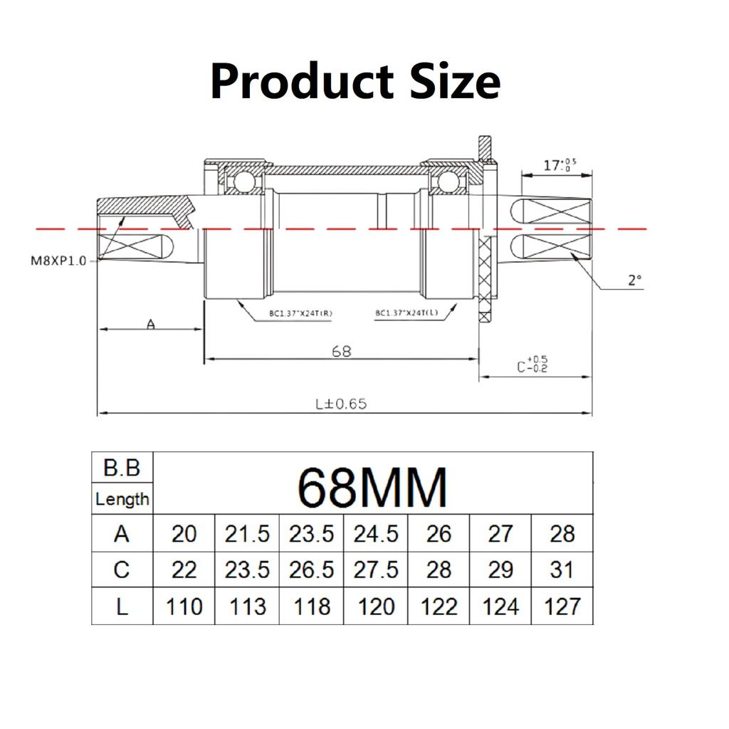 Bottom Bracket BB BC68 Square Type MTB/City/Road 110mm-127mm (68mm122mm)